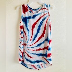 LuLaRoe Spiral Tie-Dye Cocoa Sleeveless Top in Red and Blue